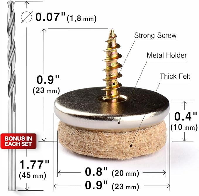 Screw-On Felt Pads X-Protector – 24 Felt Chair Pads for Hardwood Floors 0.8" – Premium Chair Glides – Beige Floor Protectors for Furniture Legs – The Best Furniture Sliders for Hardwood Floors