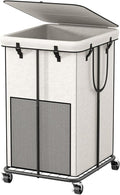 40 Gal Large Laundry Hamper with Lid, Rolling Laundry Basket with Wheels, Oxford Fabric Dirty Clothes Hampers with Removable Laundry Bag & Metal Frame for Bedroom, Laundry Room, Bathroom, Dorm(White)