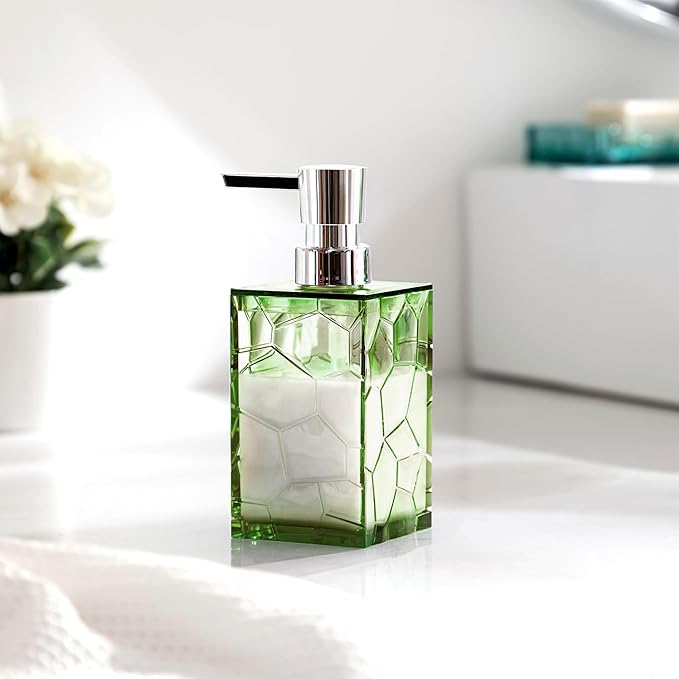 HBlife Bathroom Accessories Set, Sage Green Acrylic Bathroom Counter Set with Toothbrush Holder, Soap Dispenser, Tumbler, Soap Dish, Boho Modern Bathroom Accessories Decor, Ideal Gift Choice