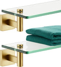 KOKOSIRI Wall Shelves Floating Shelf 12'' Gold Stainless Steel Bathroom Hardware Tempered Glass Hanging Rack Storage/Room Decor 2 Pack B1105BG-L12-P2