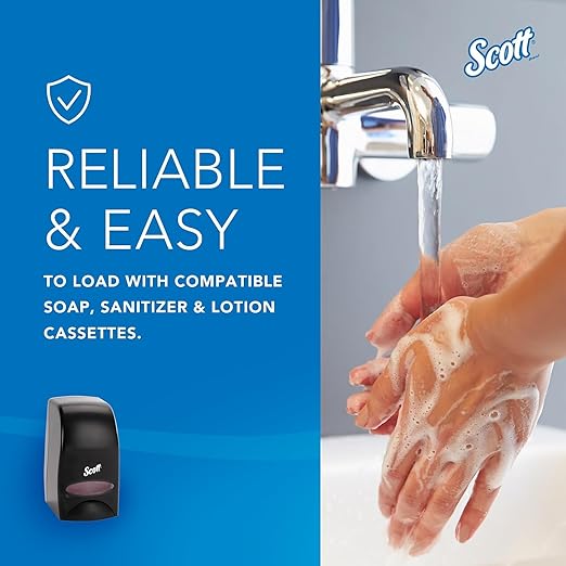 Scott Professional Essential High Capacity Manual Soap and Hand Sanitizer Dispenser (92145), 1.0 L Capacity, Black, Wall Mounted, Commercial Grade, 4.85" x 8.36" x 5.43" (Qty 1)