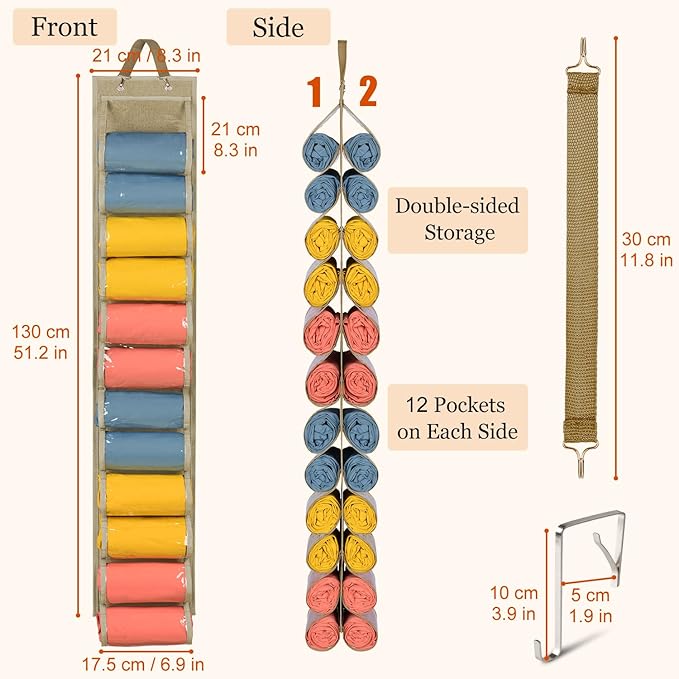 Lirex Scarf Storage Organizer with 24 Pockets, Yoga Legging Storage Organizer for Family Closet Bedroom, Light Coffee