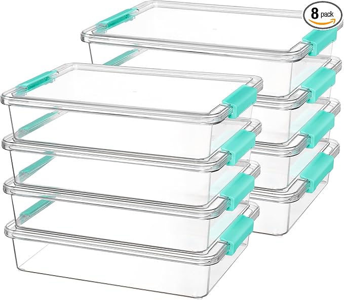 Vtopmart 6 Qt Plastic Storage Bins with Lids, Clear Sensory Bins, Arts Crafts Organizers and Storage, Stackable Containers for Home Office and School Supplies, 8 Pack