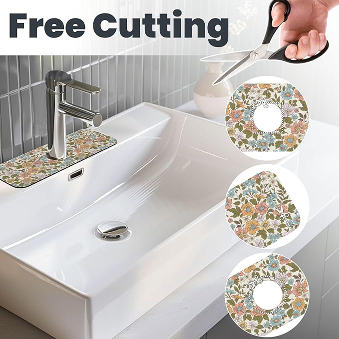 Faucet Draining Mat For Kitchen Sink, Colorful Flowers Floral Diatom Mud Absorbent Drain Pad For Bathroom Kitchen Sink Splash Guard Drying Mat
