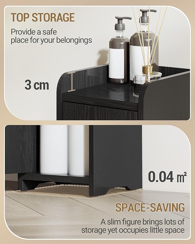 Bathroom Storage Cabinet, Small Corner Floor Cabinet with 2 Doors and Adjustable Shelf, Narrow Toilet Paper Cabinets, Bathroom Organizer for Small Spaces, 7.9" D x 7.9" W x 29.5" H Black