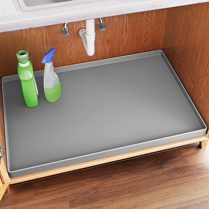 FLATO Waterproof Under Sink Mat 31" x 19" Shelf Liner for Kitchen and Bathroom, Cabinet Protector, Organizers and Storage, Flexible Silicone Drip Tray