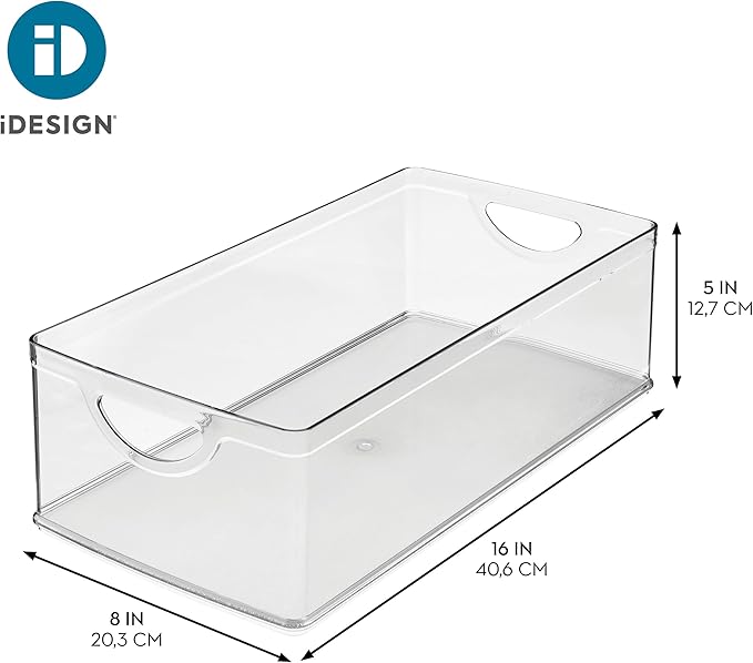 iDesign Stackable Clear Plastic Extra Long Storage Bin, Organizer for Kitchen Cabinet or Pantry, 4-Pack