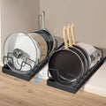 XIAPIA Pull Out Pots and Pans Organizer Under Kitchen Cabinet, Pot Lid Organizers, Slide Out Cookware Storage Rack with 8 Adjustable Dividers, Pull Out Shelves for Dishware Seasoning, (Black, 2 Pack)