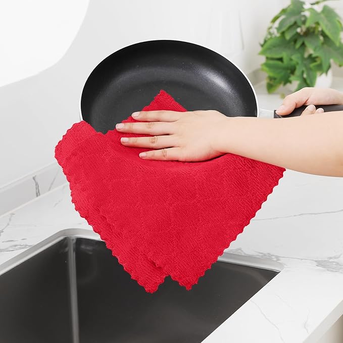 Homaxy 12 Pack Dish Towels for Kitchen (10 x 20 Inches, Red), Super Soft and Absorbent Coral Velvet Dish Cloths for Washing Dishes, Nonstick Oil Fast Drying Microfiber Cleaning Cloth
