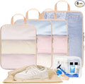 Cambond Mesh Compression Packing Cubes - 6 Piece Expandable See Through Packing Cubes for travel with Shoe and Makeup Bag, Travel Cubes for Packing Organizers Travel Accessories for Suitcases, Khaki