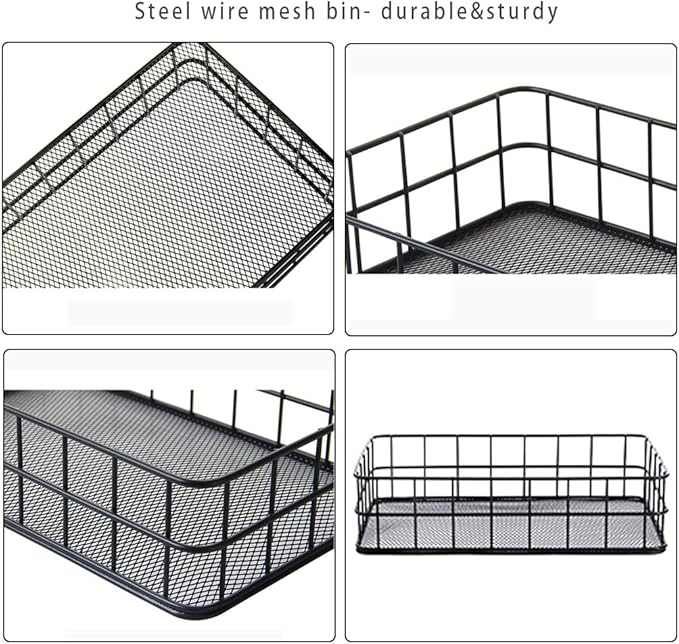 Small Black Metal Wire Cabinet Organizer Storage Organizer Bin Basket Tray (1)