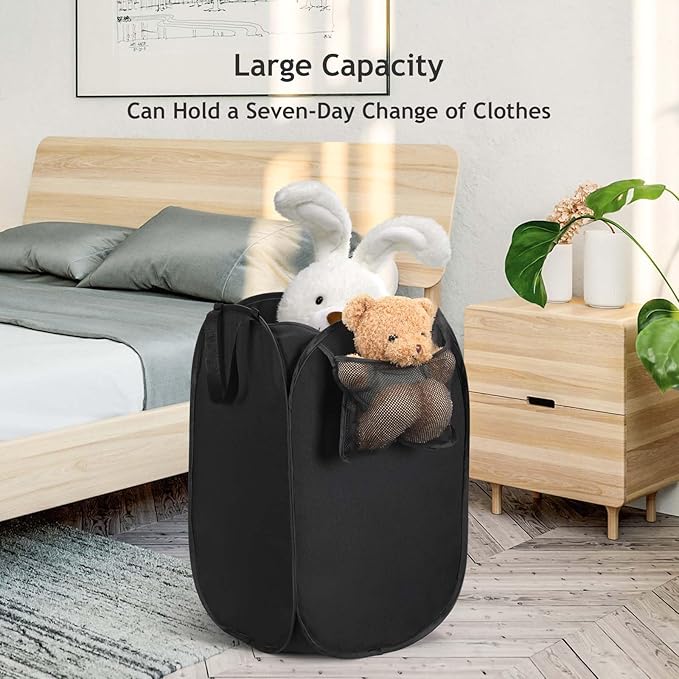 Upgraded Oxford Pop-up Laundry Hamper 2 Pack, 70L(18.5 Gal) Laundry Basket with Durable Handles Solid Bottom High Carbon Steel Frame and Side Pocket, Easy to Open and Fold Flat for Storage