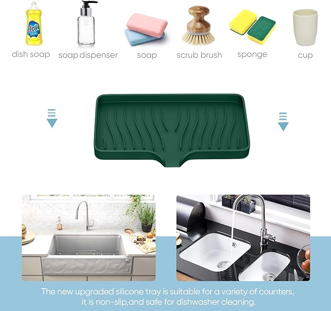Silicone Soap & Sponge Holder - Self Draining Sink Organizer - Caddy for Bathroom or Kitchen
