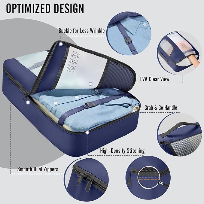 Veken 8 Set Packing Cubes for Travel Essentials, Suitcase Organizer Bags in 4 Sizes, Carry-On Luggage Accessories with Large Laundry & Hanging Toiletry Bag, Must-Have for Airplane, Road Trip & Camping