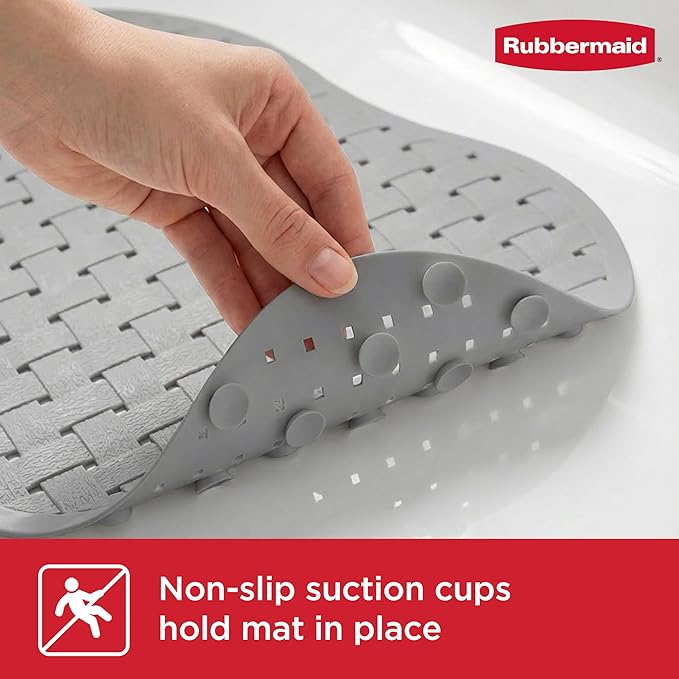 Rubbermaid INSTAMAT Tub Mat, Non-Slip Bath Mat Hangs Over Showerhead for Fast Drying, 27.2 x 15.2 Inch, BPA-Free, Easy Care Shower Mat for Inside Bathtub or Shower, Grey