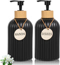 2 Pack ViserVita Glass Soap Dispenser Set with Bamboo Pump,Refillable Liquid Hand soap Dispenser for Bathroom, Premium Kitchen Sink Soap Dispenser
