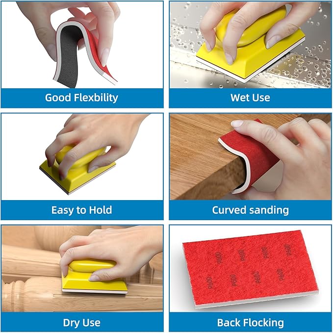 BURMONG 25PCS Sanding Sponge Set 120–600 Grit, Reusable 3×4 Inch Wet Dry Foam Sanding Blocks for Wood, Furniture, Metal & Drywall