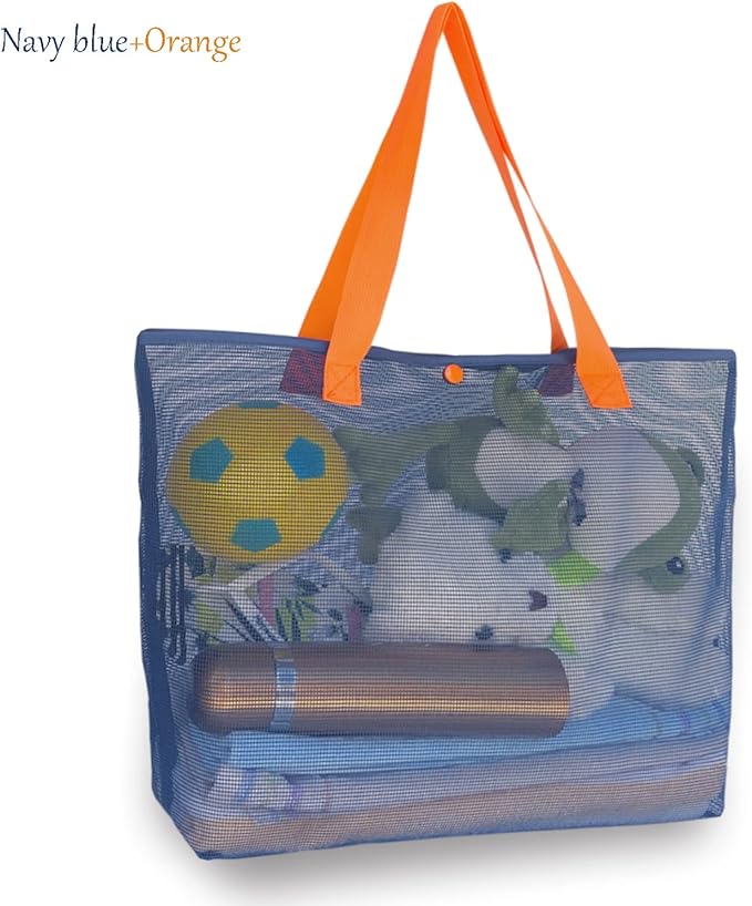 2Pack Large lightweight Simple Mesh Beach Tote Bag With snap Button Reusable Pool Bag for Outdoor Travel Shopping Gym