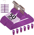VECELO Premium Velvet Clothes Hangers Suit Heavy Duty (50 Pack)-Non Slip & Space-Saving with 6 Finger Clips & Tie Rack Excellent for Men and Women,Dark Purple