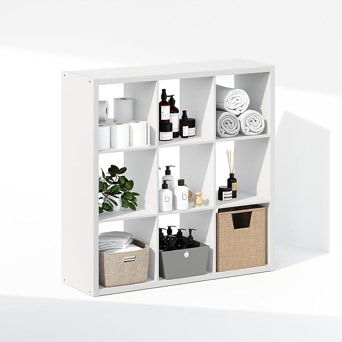 Furinno Cubic Closet Organizers and Storage, 9-Cube Closet Organizer, Open Shelf Closet Storage, Extra Thick Frame for Wardrobe, Bedroom, Living Room, White