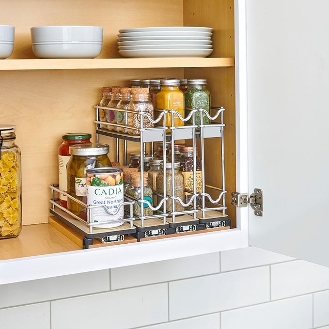 Rev-A-Shelf 9" Pullout Organizer for Cabinets, Single-Tier & Single-Wide Upright Sliding Storage for Kitchen Shelf, 5WU1-5W1-1