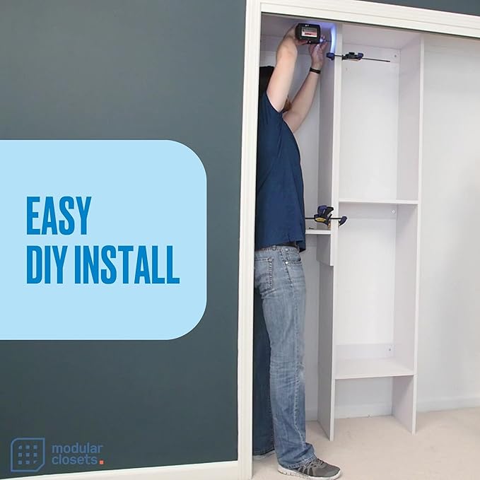 Modular Closet System Tower - With Drawers (4) - Corner Closet Organizer - White, 25.5 Inches Wide