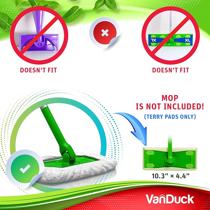VanDuck Reusable 100% Cotton Mop Pads (16-Pack), Terry Cloth Mop Covers Washable for Wet Mopping and Floor Cleaning (Handle is Not Included)