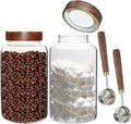 Patoper Glass Coffee Jars Spice Jar Round Storage Canister with Wooden Lid Clear Glass Food Jar for Pantry Sugar Tea Coffee Bean Spice Nuts Cookies Bath Salts (2300ml/77oz-2PACK(with spoon)