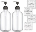 2PCS Clear Dish Soap Dispenser for Kitchen with Rust Proof Pump (16 Oz), Premium Hand Soap Dispenser for Bathroom, Plastic Liquid Soap and Lotion Dispenser/Bottles Set, Waterproof Labels