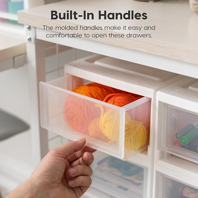 IRIS USA 6 Qt. Plastic Drawer Storage Organizer Stacking Drawers, 4-Pack, Stackable Unit with Sliding Drawer for Clothes Bedroom Kitchen Under Sink Pantry Craft Room Bathroom Dorm Office, White