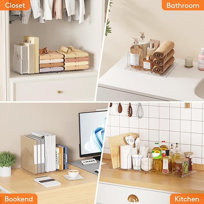 Lifewit Purse Organizer for Closet, Clear Handbags Storage Organizer, Adjustable Clutch Purse Storage Organizer Holder for Closet, 4 Pack Bookshelf Dividers for Sweater in Bedroom 35 x 24 cm/14 x 9.5