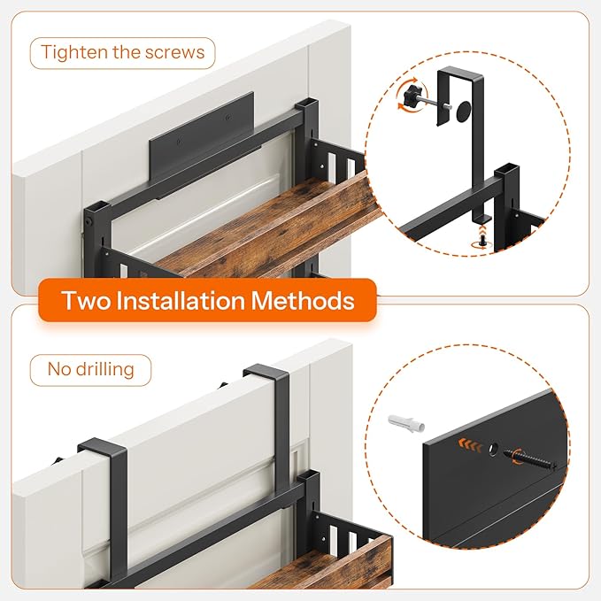 HOOBRO Over the Door Pantry Organizer, 6-Tier Hanging Spice Rack with Adjustable Shelves for Kitchen, Bathroom and Closet Storage, Door/Wall Storage Organizer, Rustic Brown and Black BF60TL01