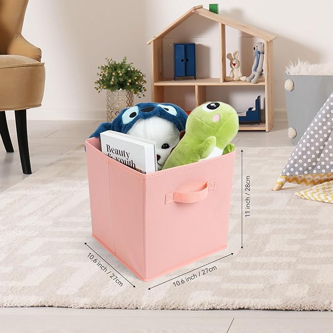 Fabric Storage Bins 6 Pack 11 inch Foldable Storage Cubes with Handles Fun Colored Durable Cube Storage Bin for Home, Playroom, Closet Organizers and Storage Green, Cyan, Purple, Yellow, Pink, Peach