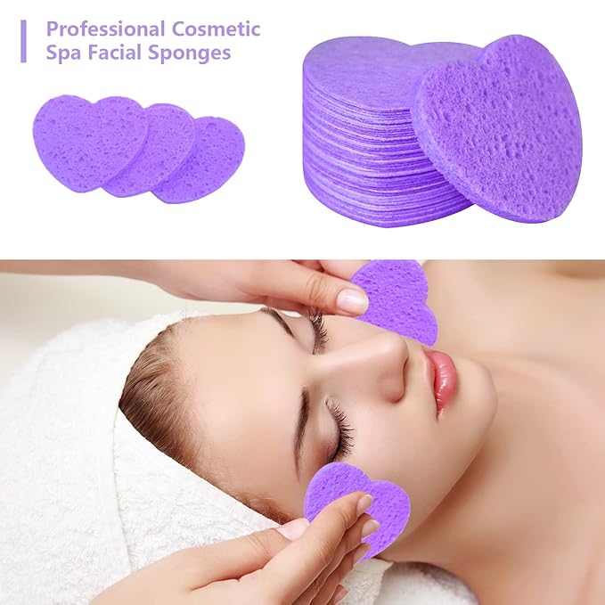 50-Count Facial Sponges Compressed, 100% Natural Cellulose Face Sponge Professional Cosmetic Spa Sponges for Face Cleansing, Exfoliating Mask, Makeup Removal for Travel and Home, Purple