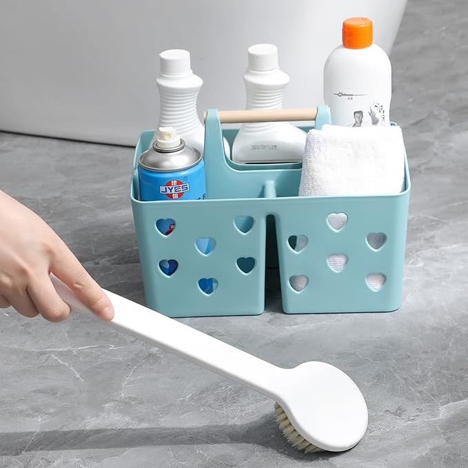 Portable Shower Caddy Plastic Shower Basket Organizer Divided Bathroom Caddy Storage Cleanning Caddy Tote with Handle for College, Dorm Room, Kitchen, Blue