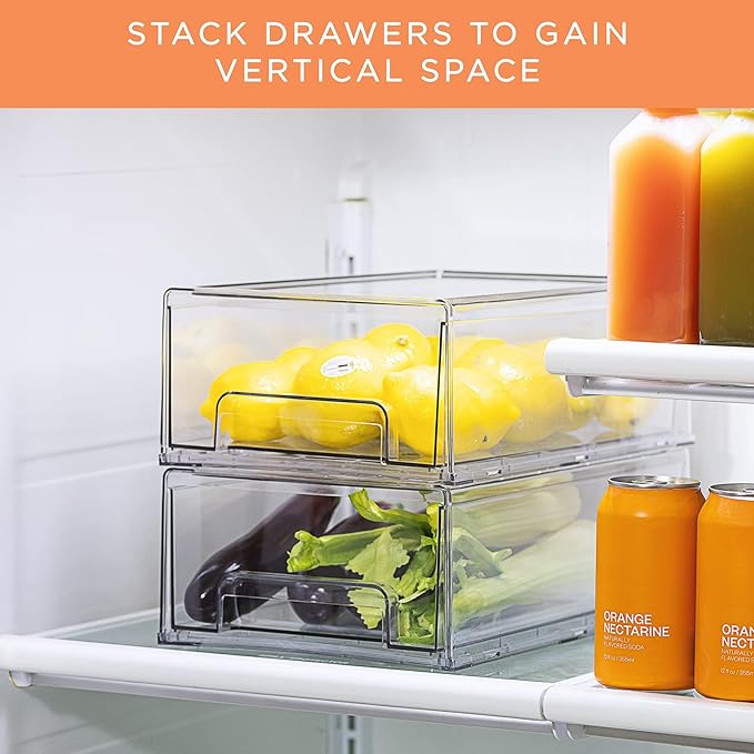 Sorbus Medium Clear Storage Drawers (6 Pack) – Stackable Organizer Drawers for Fridge, Pantry, Kitchen – Pull-Out Storage Bins with Handles, Slide Out Acrylic Drawers