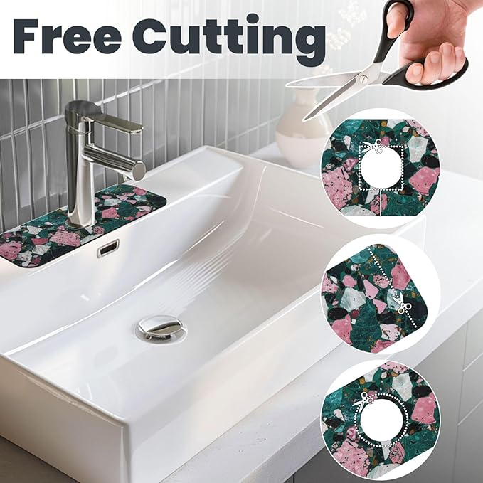 Faucet Draining Mat For Kitchen Sink, Terrazzo Dark Green Diatom Mud Absorbent Drain Pad For Bathroom Kitchen Sink Splash Guard Drying Mat