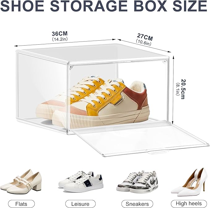 5 Pack Clear Shoe Boxes Size 12 Shoe Storage Organizer for Closet Stackable Shoes Rack Handbag Organizer Plastic Sneaker Storage Bin with Magnetic lids