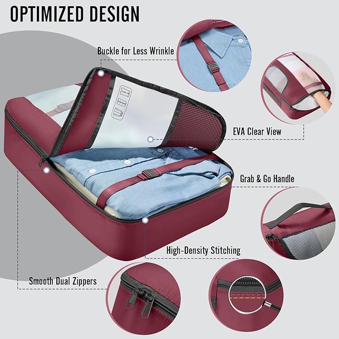 Veken 8 Set Packing Cubes for Travel Essentials, Christmas Gifts, Suitcase Organizer Bags in 4 Sizes, Carry-On Luggage Accessories with Large Laundry & Hanging Toiletry Bag, Must-Have for Airplane