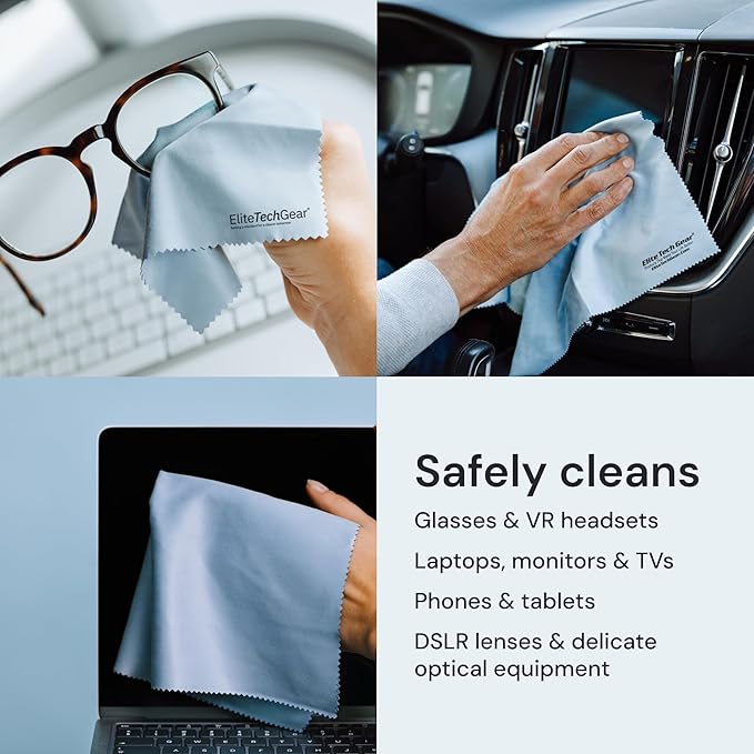 Elite Tech Gear Optical, Screen & Lens Care Kit - 3pc Spray (2x4oz+1oz) with 2 Microfiber Cloths - Alcohol-Free Eyewear Solution - 5pc Glasses Cleaner