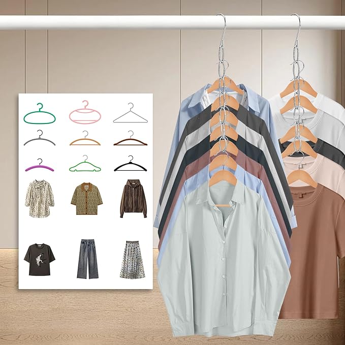 36 Pack Clothing Chain Hanger Collapsible Metal Closet Organizer Space Saving Hangers for Clothes with 7 Holes Apartment College Dorm Room Essentials,Cascading Hanger for Home,Travel,Cruise Ships,RVs