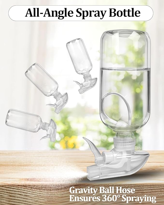 2 Pack 360° Spray Bottles, 16 oz Plastic Small Containers with Adjustable Spray Nozzles, Spray Bottles for Hair, Cleaning Solutions, BBQ and Plants Clear