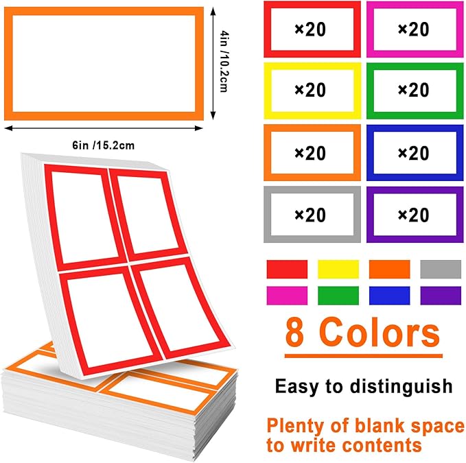 6 x 4 inch Large Moving Labels for Boxes, Blank Moving Boxes Labels Stickers, 160pcs 8 Color Coded Moving Stickers Packing Labels Stickers for Home Organization Projects, Kitchen, Storage Bins