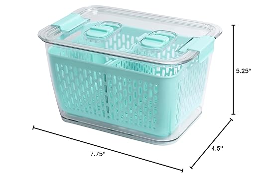 Kitchen Spaces Colander Bin, Produce Saver, Fridge Organizer With Lid, Wash, Strain and Store, Great for Refrigerator, Freezer and Pantry, Medium, Mint Green, Pack of 1