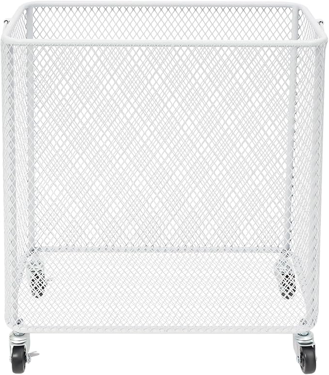 White Metal Laundry Basket with Wheels, Rolling Laundry Hamper Cart Mesh Laundry Storage Cart Organizer Clothes Sorter Shelf Basket Durable for Laundry Room