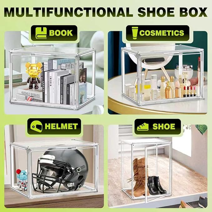 EDS FAM 1 Pack XXX-Large Clear Tall Boot Storage Box 17.7''x13''x13'' Acrylic Display Case with Magnetic Lid Handbag Organizer Clear Storage Bins for Trophy, Helmet, Tall Boots, Figure Collectibles