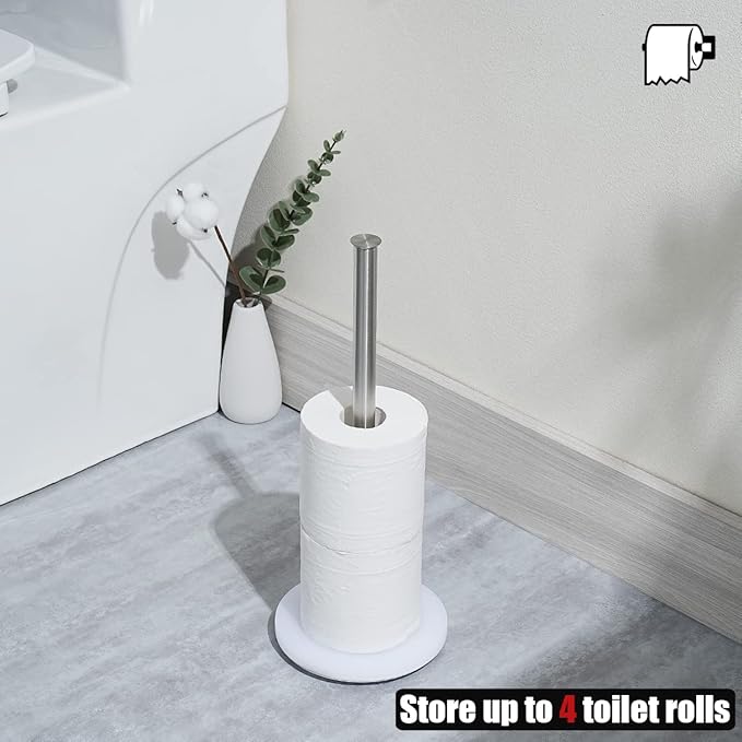 JQK Toilet Paper Storage Stand, 304 Stainless Steel Thicken 0.8mm Tissue Reserve Holder Dispenser for Bathroom, Brushed Steel, TPS180-WN