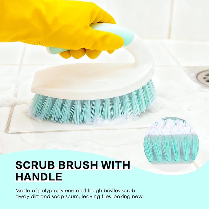 3 Pack Bathroom Scrub Brush Set, Heavy-Duty Scrub Brushes for Cleaning Floor, Green Scrubbing Brush with Non-Slip Handle and Stiff Bristles for Bathtub, Tub, Tile, Gap, Kitchen, Sink