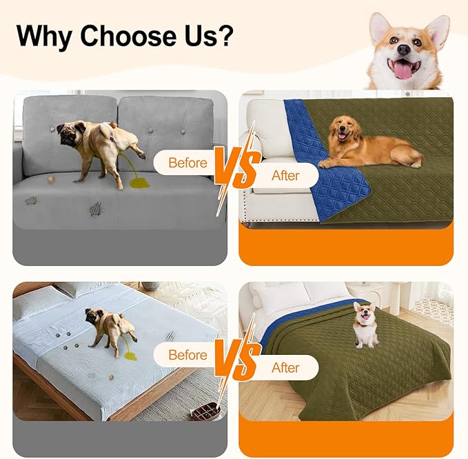 Smiry Reversible Waterproof Couch Covers for Sofa, Washable Dogs Pet Couch Covers for 3 Cushion Sofa Pet Friendly, Water Resistant Furniture Protector Slipcover, Geometric (82"x82", Green/Navy)