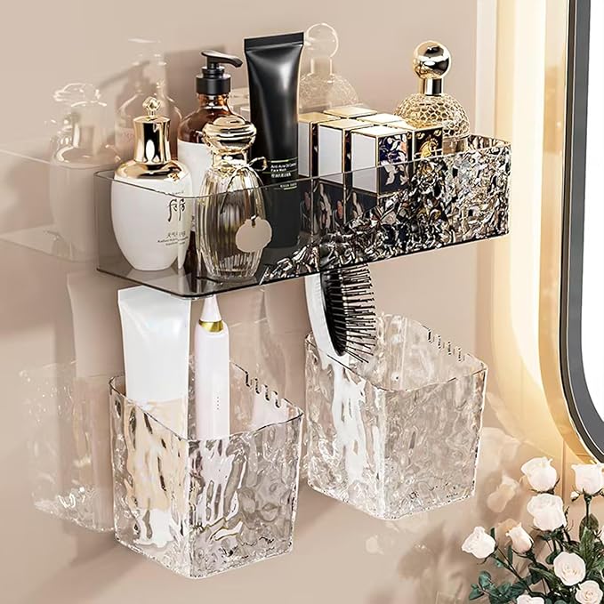 Lae Nuvole Wall Mounted Bathroom Caddy Organizer, Adhesive Shower Shelf for Inside Shower Caddy Plastic Bathroom Organizers and Storage for Wall, Bath, Makeup, Home Decor, No Drilling (Black)